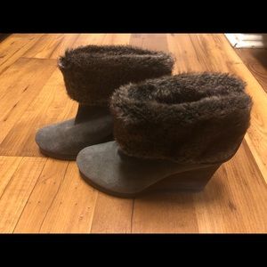 Lucky brand fur wedge booties
